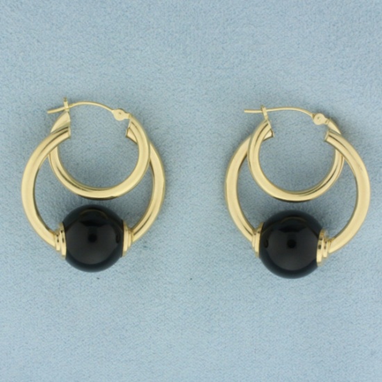 Onyx Double Hoop Earrings In 14k Yellow Gold