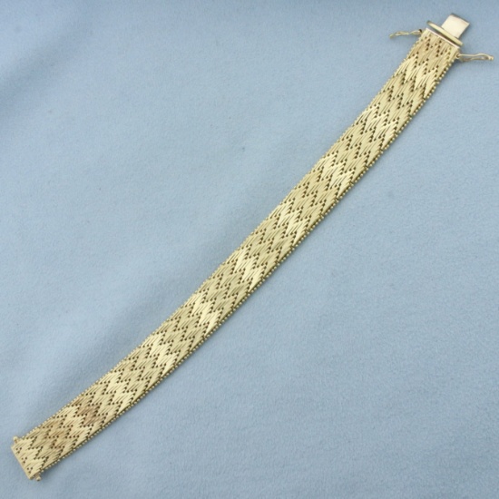 Italian Diamond Cut Wide Zigzag Woven Bracelet In 14k Yellow Gold
