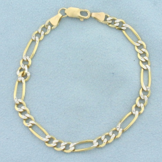 Figaro Link Bracelet In 14k Yellow Gold With 14k White Gold Accents