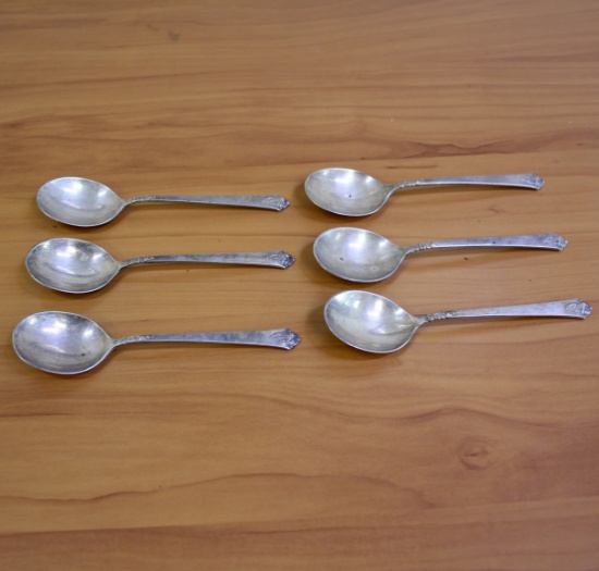 Royal Crest "castle Rose" Sterling Silver Soup Spoons Set Of 6
