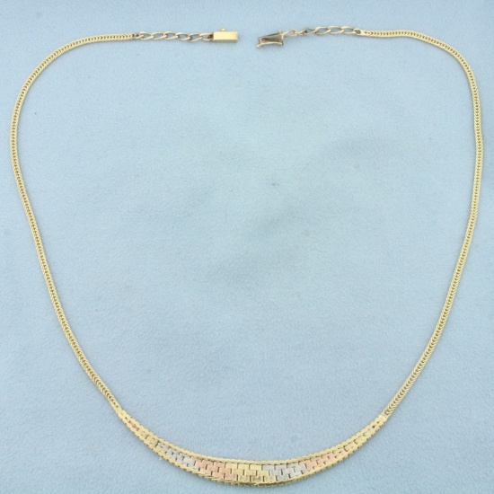 Italian 18 Inch Tri Color Gold Necklace In 14k Yellow, Rose, And White Gold