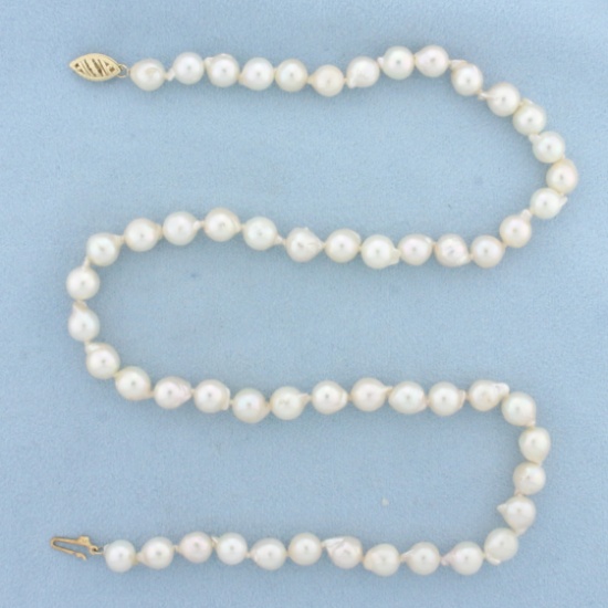 Cultured Baroque Akoya Pearl Strand Necklace With 14k Yellow Gold Filigree Clasp