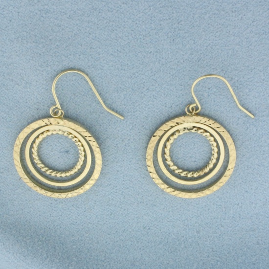 Diamond Cut Circle Dangle Earrings In 10k Yellow Gold