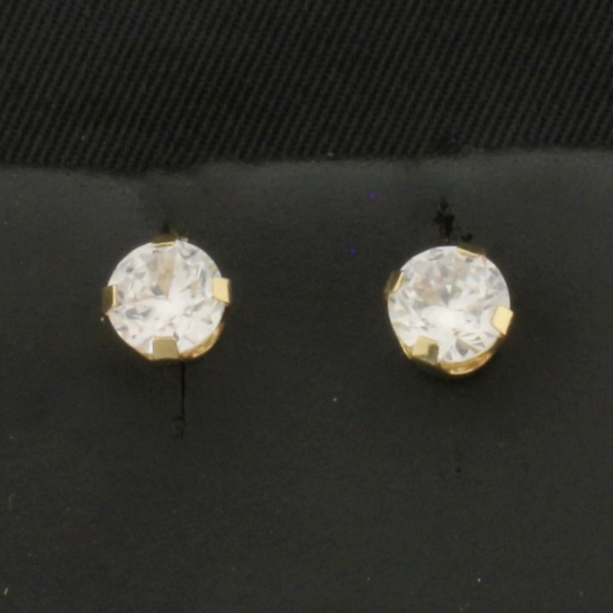 1ct Cz Stud Earrings In 10k Yellow Gold
