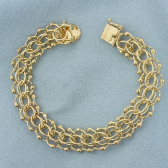 Wide Loop Bead Charm Bracelet In 14k Yellow Gold