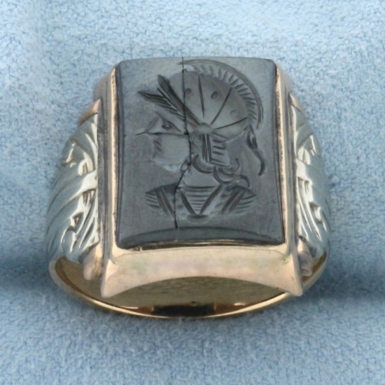 Spartan Roman Soldier Hematite Ring In 14k Rose Gold And White Gold