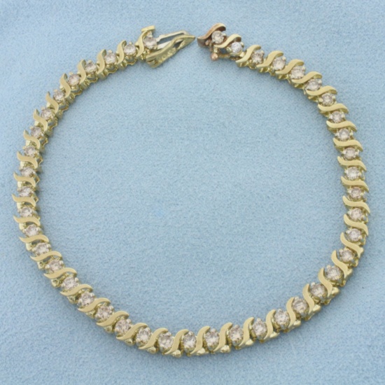 3ct Champagne Diamond S Link Tennis Bracelet In 10k Yellow Gold