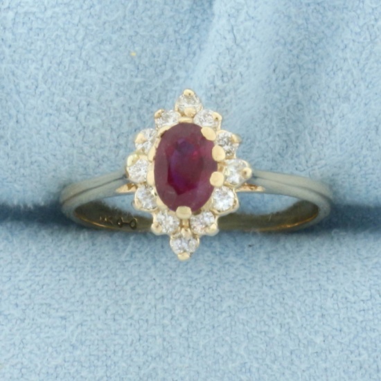 Ruby And Diamond Ring In 14k Yellow Gold