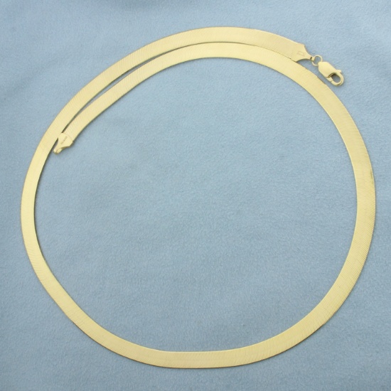 Italian 20 Inch Liquid Gold Herringbone Link Chain Necklace In 14k Yellow Gold