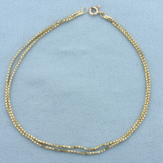 Double Box Link Chain Anklet In 14k Yellow Gold