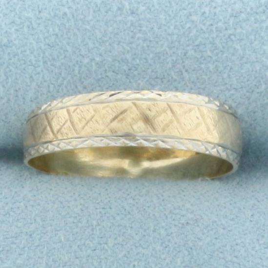 Mens Vintage Crosshatch Design Wedding Band Ring In 10k Yellow And White Gold