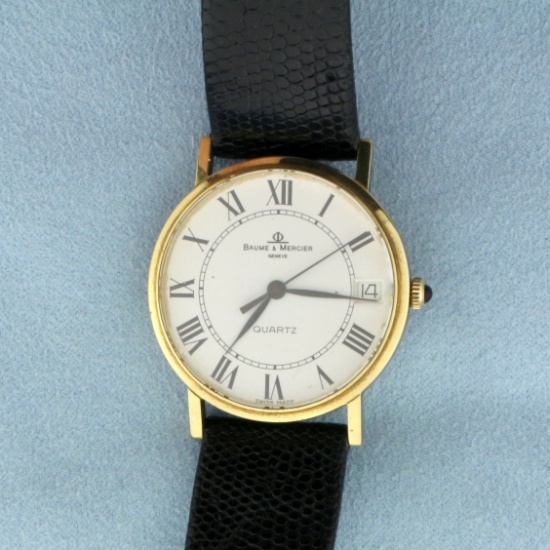 Mens Baume And Mercier Swiss Watch Model 65225 In Solid 14k Yellow Gold Case