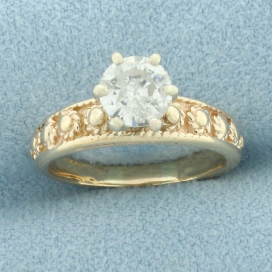 Vintage Diamond Solitaire Engagement Ring In 14k Yellow Gold