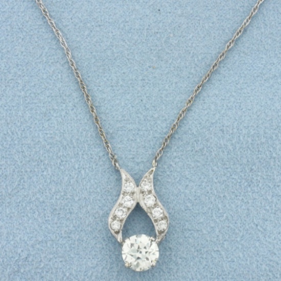 Antique Old European Cut Diamond Necklace In 14k White Gold