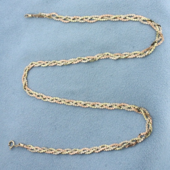 Tri-color Braided S-link Choker Necklace In 14k Yellow, White, And Rose Gold