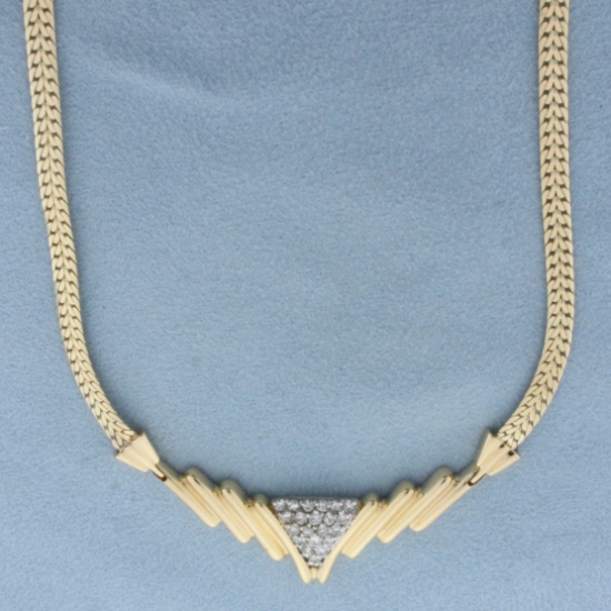 Pave Diamond V Necklace In 14k Yellow Gold