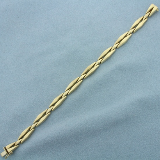 Italian Designer Elongated Diamond Link Bracelet In 14k Yellow Gold