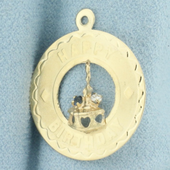 Happy Birthday Sapphire And Diamond Charm In 14k Yellow Gold