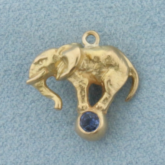 3d Sapphire Elephant Charm In 14k Yellow Gold