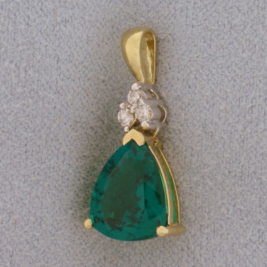 Green Garnet And Diamond Pendant In 10k Yellow Gold