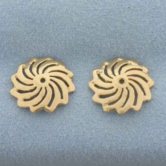 Swirl Design Stud Earring Jacket Enhancers In 14k Yellow Gold
