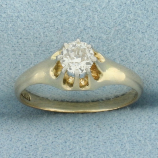 Antique Old European Diamond Buttercup Solitaire Engagement Ring In 14k Yellow Gold