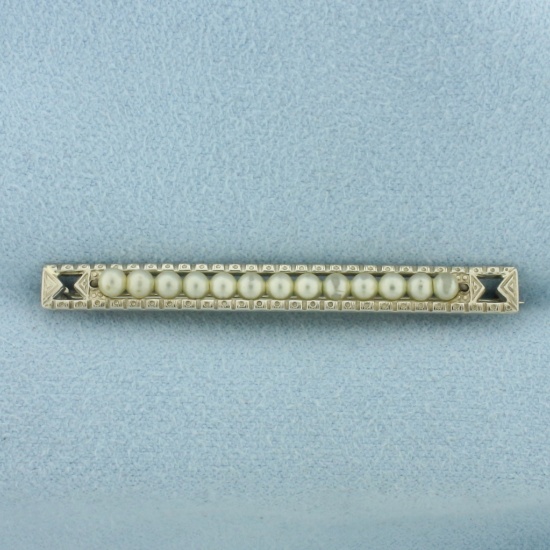 Antique Seed Pearl Pin In 10k White Gold