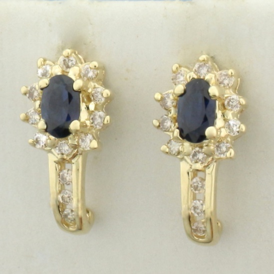 Sapphire And Diamond Halo Earrings In 10k Yellow Gold