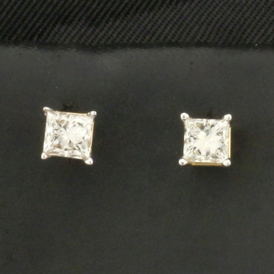 Princess Cut Diamond Stud Earrings In 14k Yellow Gold