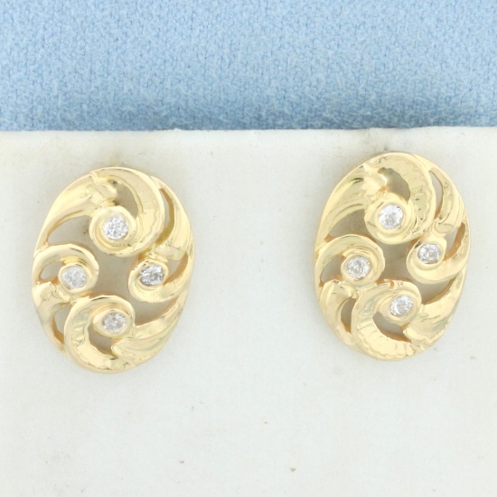 Antique Old European Diamond Button Earrings In 14k Yellow Gold