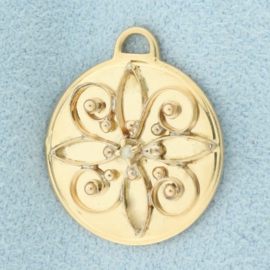 Vintage Seed Pearl Medallion Charm In 14k Yellow Gold