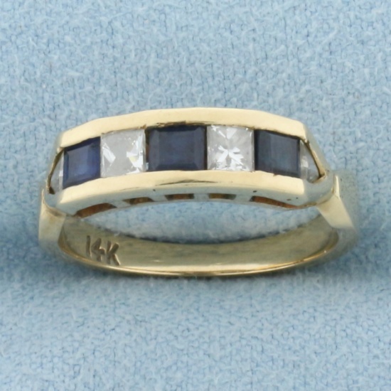 Sapphire And Diamond Band Ring In 14k Yellow Gold