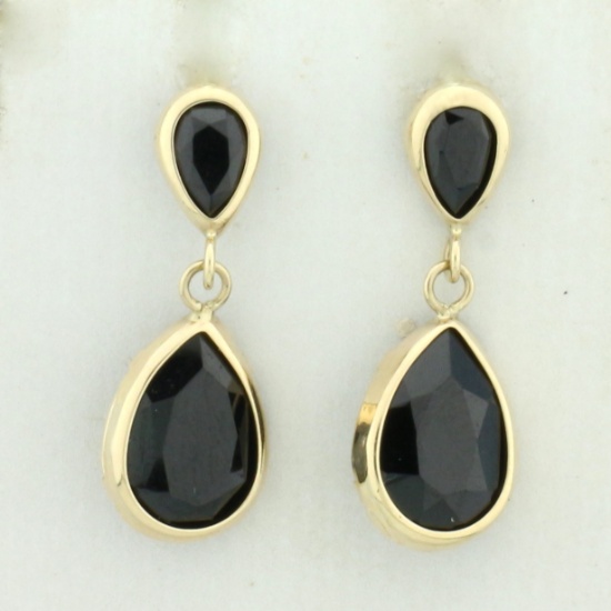 Vintage Dangle Onyx Earrings In 14k Yellow Gold