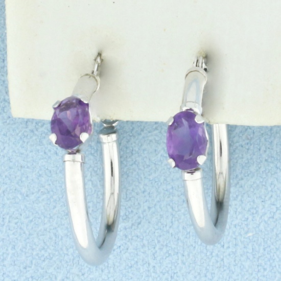 Amethyst Hoop Earrings In 14k White Gold