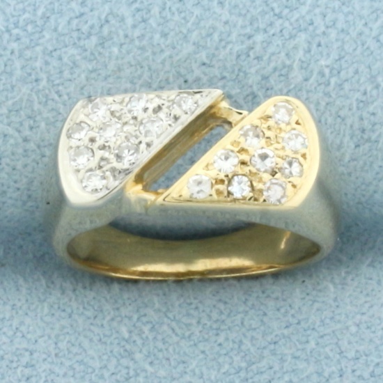 Two Tone Diamond Pave Pinky Ring In 14k Yellow And White Gold