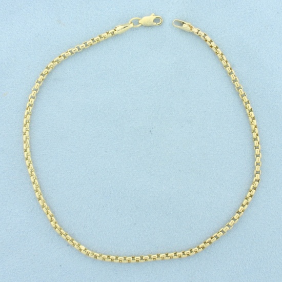 Square Cable Rolo Link Anklet In 14k Yellow Gold