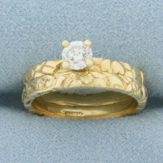 Solitaire Diamond Engagement Ring And Wedding Band Bridal Set In 18k Yellow Gold