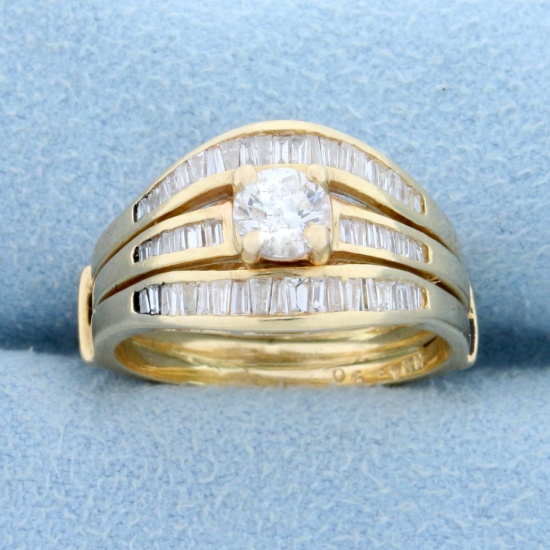 Vintage Baguette And Round Diamond Engagement Ring In 14k Yellow Gold