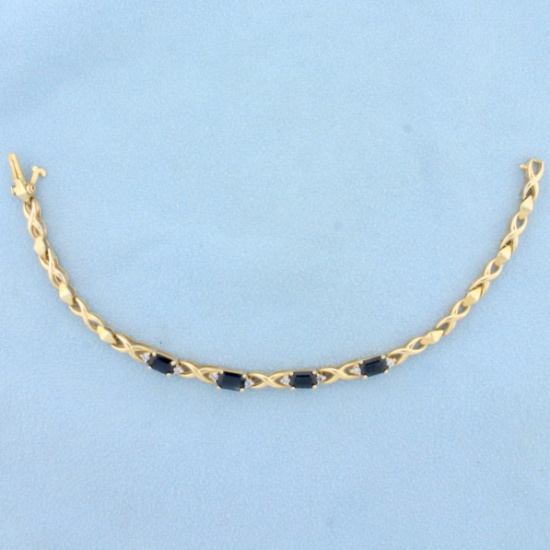 Natural Sapphire And Diamond Tennis Bracelet In 14k Yellow Gold