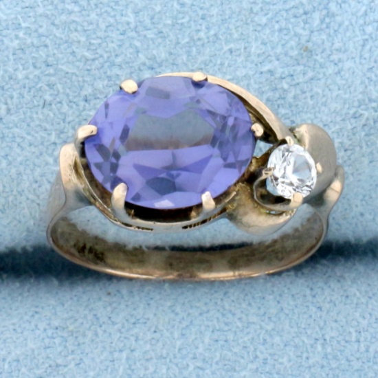 Antique Purple And White Sapphire Ring In 14k Rose Gold