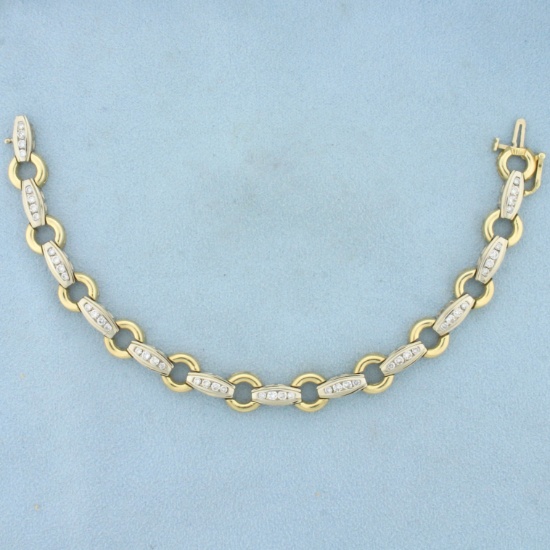 Diamond Cable Link Tennis Bracelet In 14k Yellow And White Gold