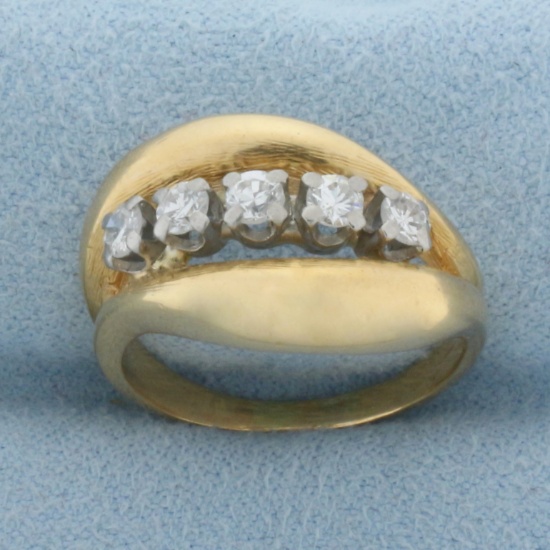 Vintage Designer Five-stone Diamond Ring In 18k Yellow Gold