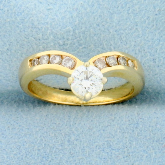 V Shaped Diamond Ring In 14k Yellow Gold