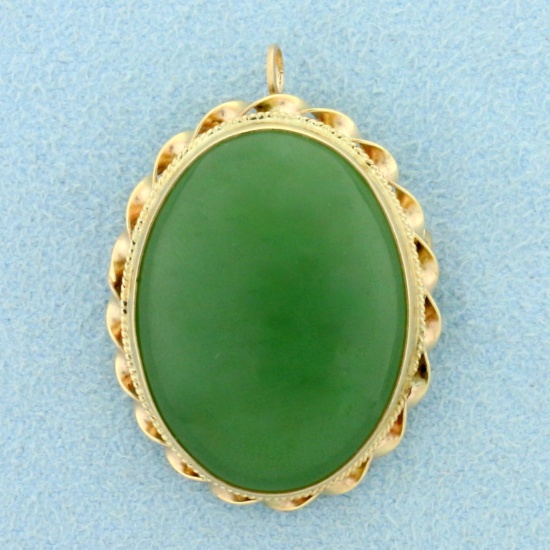 Large Vintage Jade Pendant Or Pin In 14k Yellow Gold