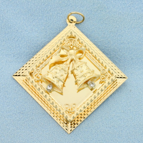 Engravable Marriage Bells Diamond Pendant Or Charm In 14k Yellow Gold