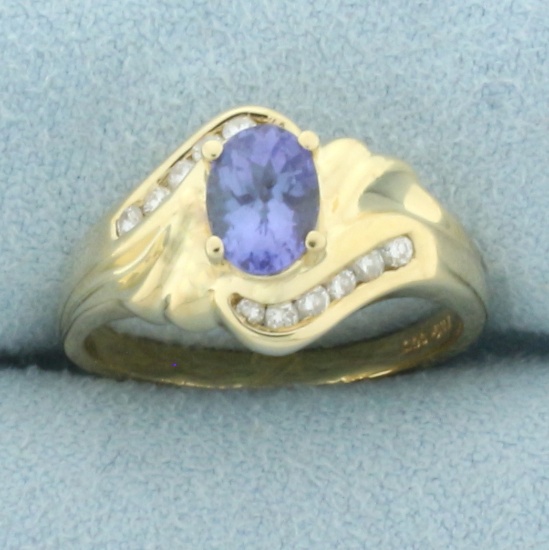 Tanzanite And Diamond Ring In 14k Yellow Gold