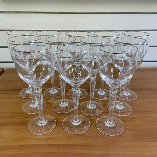 Waterford Carelton Gold Crystal Water Goblets Set Of 12