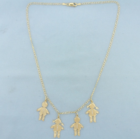 Diamond Children Or Grandchildren Charm Necklace In 14k Yellow Gold