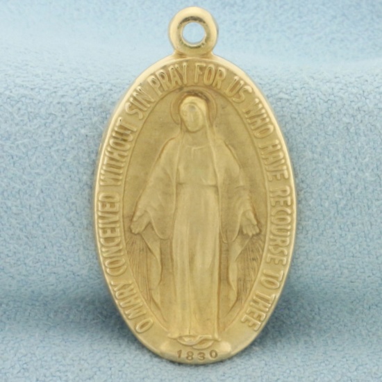 Miraculous Virgin Mary Religious Pendant In 14k Yellow Gold