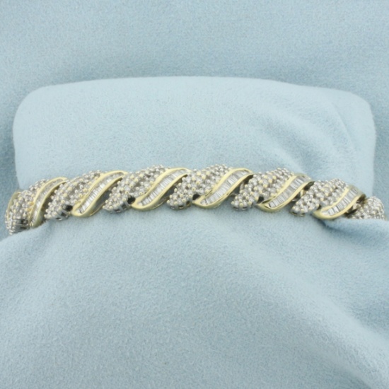 5ct Round And Baguette Diamond Bracelet In 14k Yellow Gold